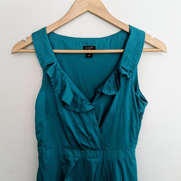 J Crew Blakely Dress, Sleeveless, Ruffle, Cyan Green, Women's Size 0 - Picture 3 of 10